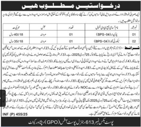 Government Organization Peshawar Cantt Jobs 2025 – Public Sector Organization Jobs 2025 — original advertisement