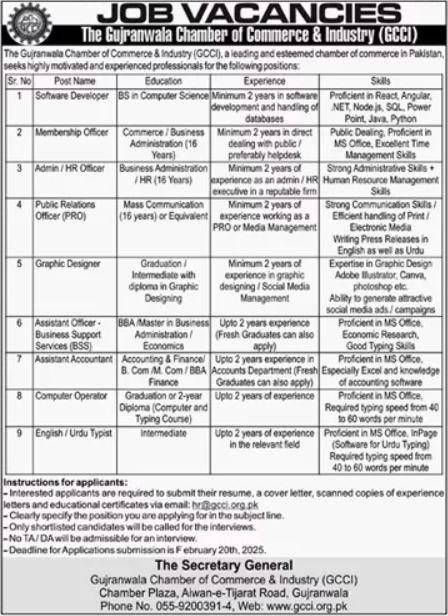 Gujranwala Chamber Of Commerce & Industry Jobs 2025 – Gujranwala Institute Of Nuclear Medicine GINUM Jobs 2025 — original advertisement