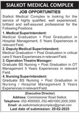 Sialkot Medical Complex Jobs 2025 – Sialkot medical college and Attached hospital Jobs 2025 — original advertisement