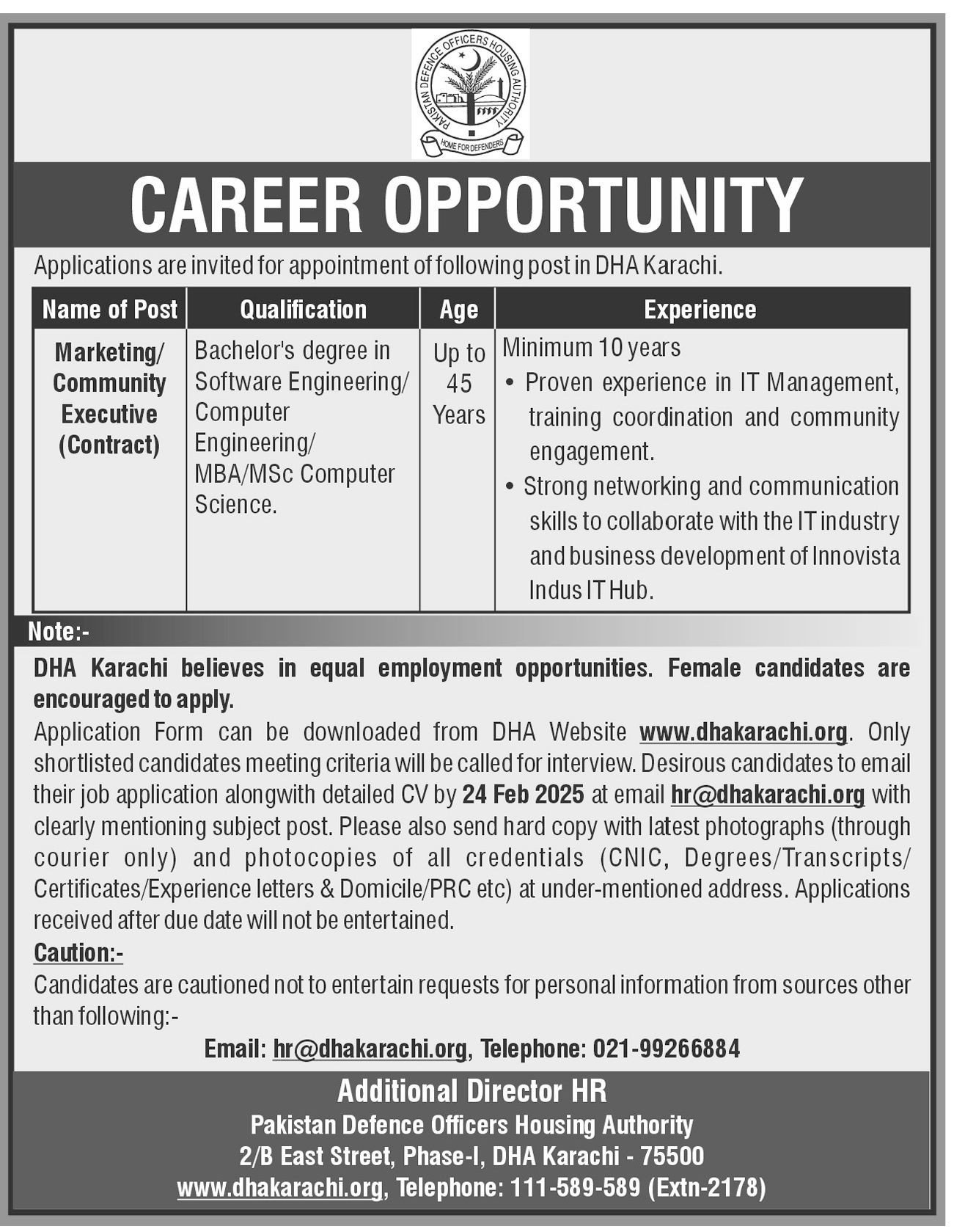Pakistan Defence Officers Housing Authority Karachi Jobs – Defence Housing Authority Jobs 2025 — original advertisement