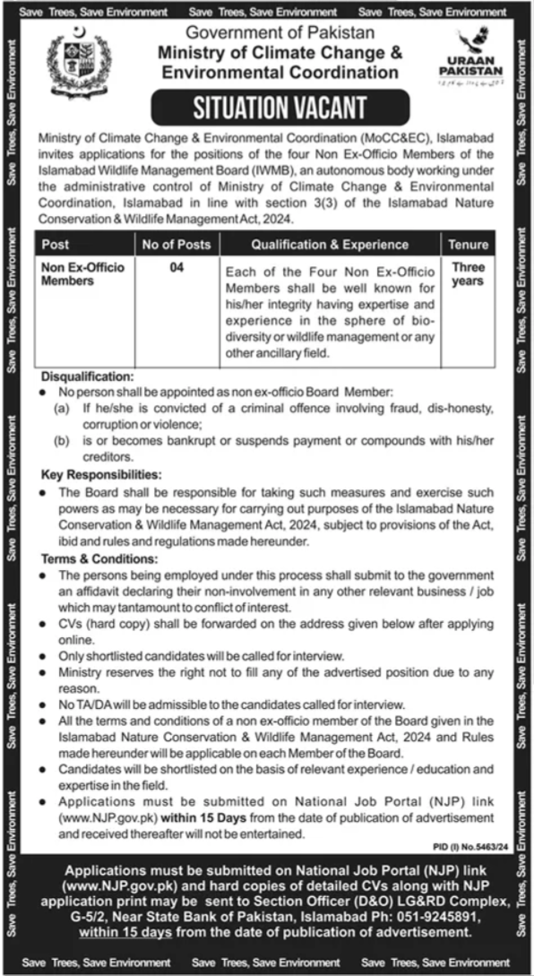 Ministry Of Climate Change Islamabad Jobs 2025 Jobs 2025 — original advertisement