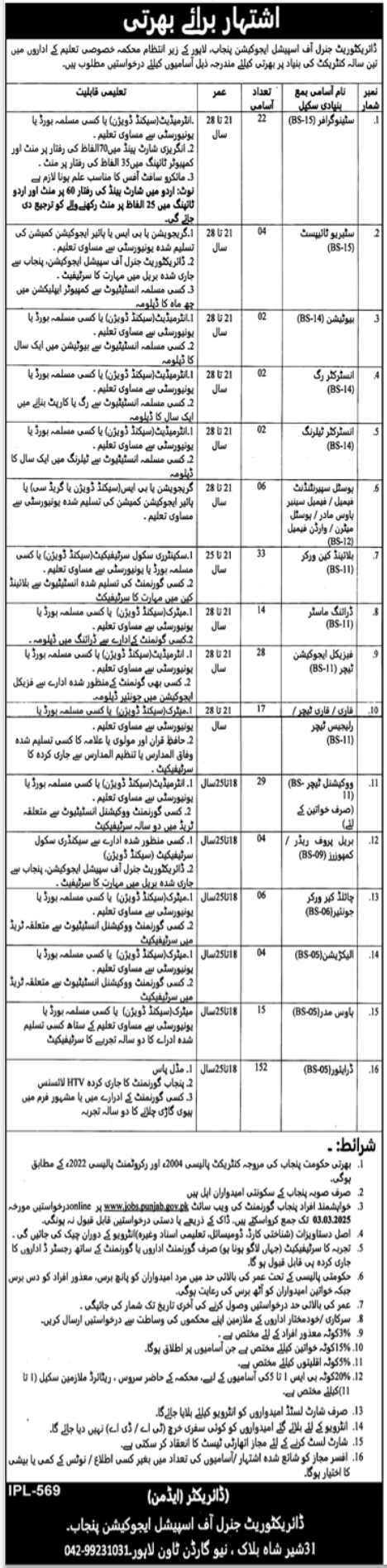 Directorate General Of Special Education Department Jobs – School Education Department Punjab Jobs 2025 — original advertisement