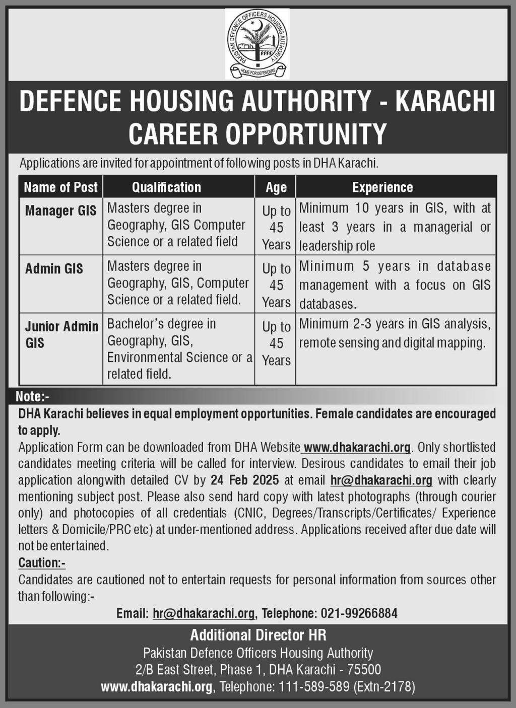 Defence Housing Authority DHA Karachi Jobs 2025 Jobs 2025 — original advertisement