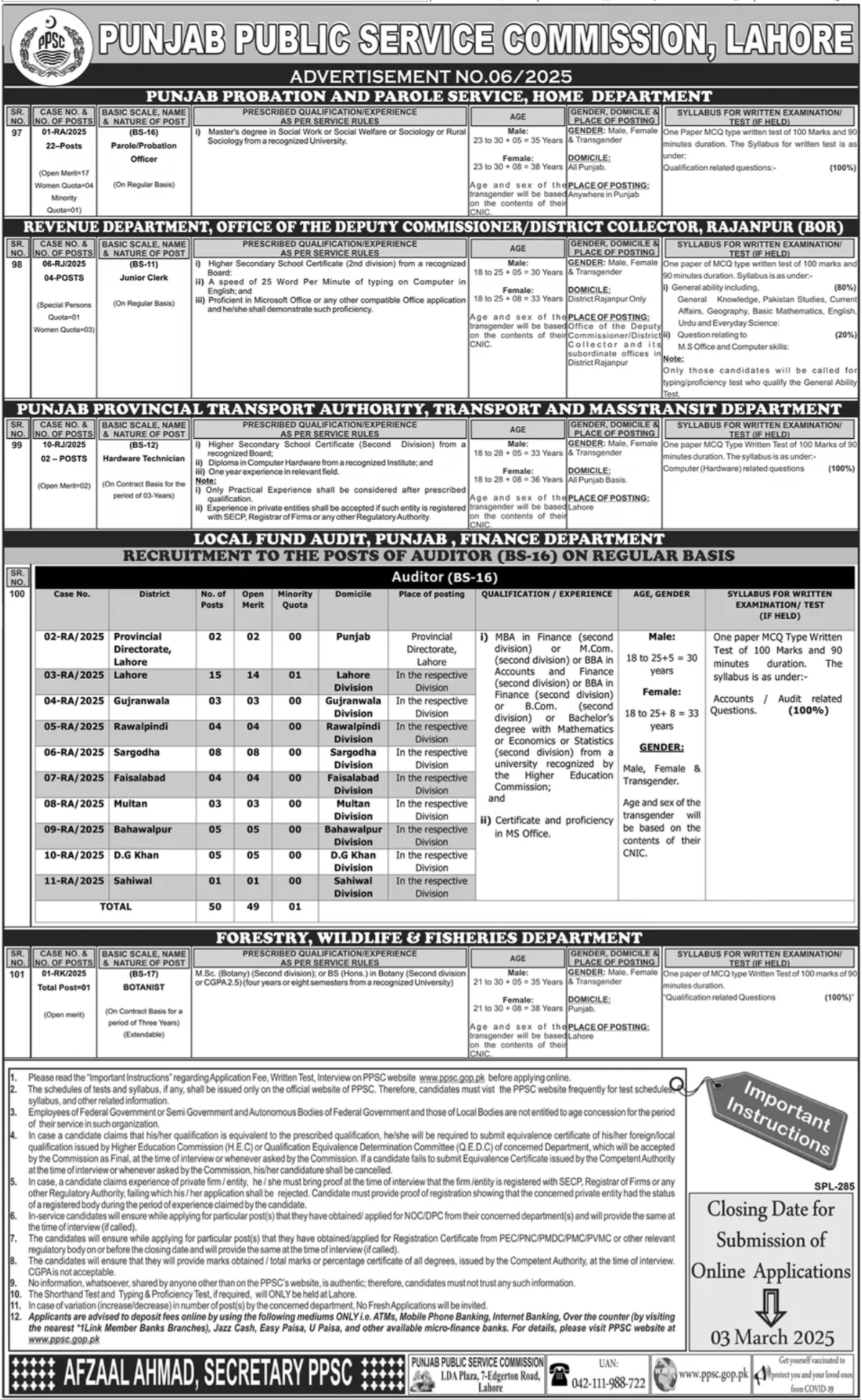 Punjab Public Service Commission PPSC Jobs 06/2025 – Punjab Public Service Commission Lahore Jobs 2025 — original advertisement
