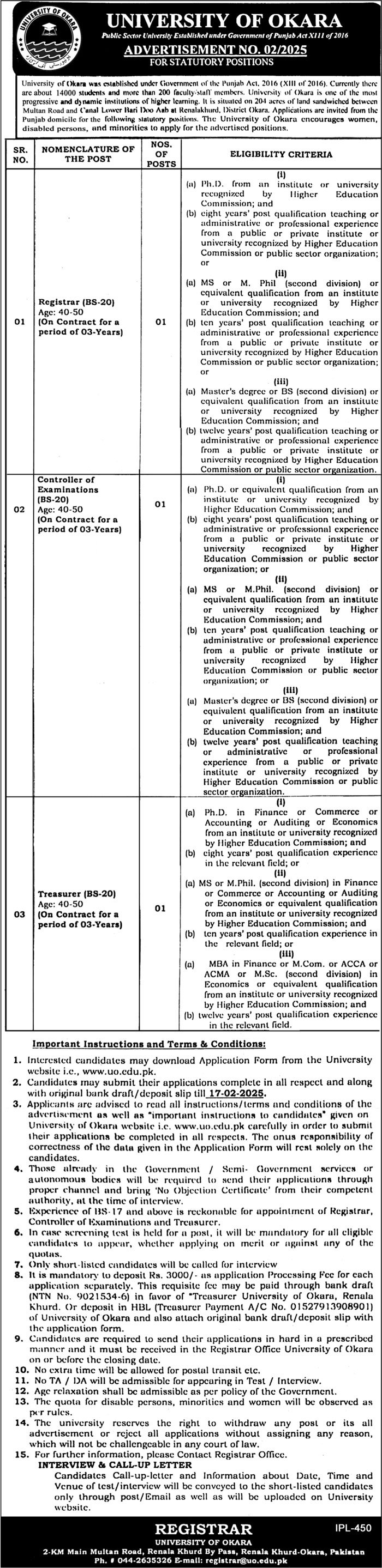 University Of Okara Punjab Jobs 2025 Jobs 2025 — original advertisement