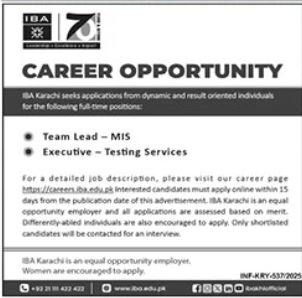 Institute Of Business Administration IBA Karachi Jobs 2025 Jobs 2025 — original advertisement