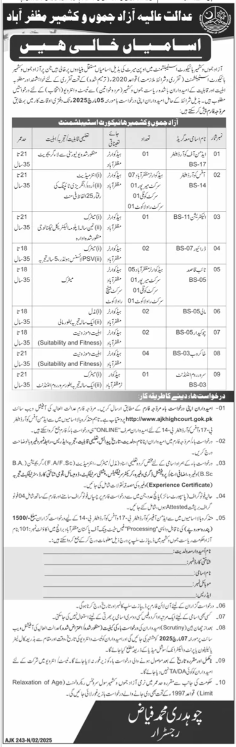 High Court Of Azad Jammu & Kashmir Jobs 2025 – High Court Azad Jammu Kashmir Jobs 2025 — original advertisement