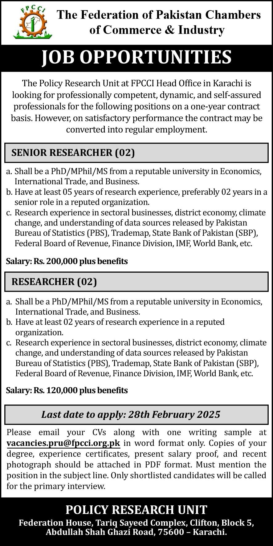 Federation Of Pakistan Chambers Of Commerce FPCCI Jobs 2025 – Islamabad Chamber of Commerce & Industry Jobs 2025 — original advertisement