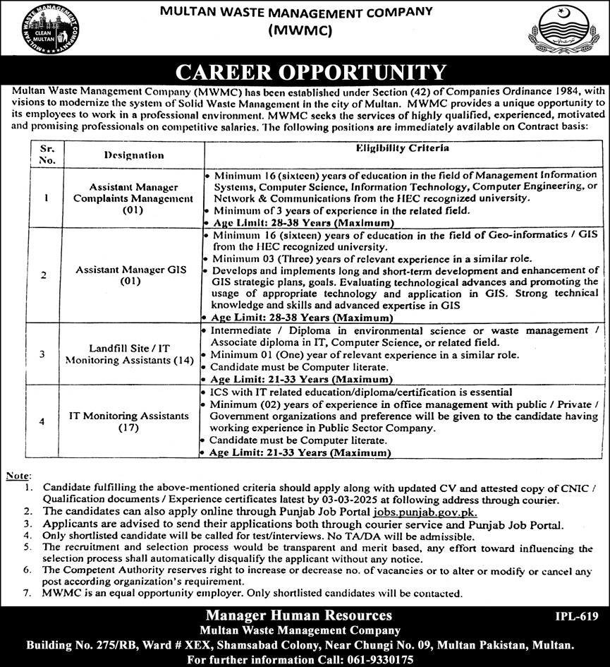 Multan Waste Management Company MWMC Jobs 2025 – Private Company Jobs 2025 — original advertisement