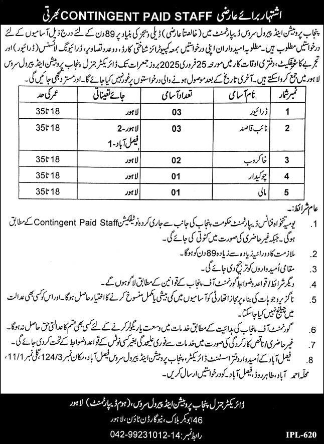 Punjab Probation & Parole Service Lahore Jobs 2025 – Home Department Punjab Jobs 2025 — original advertisement