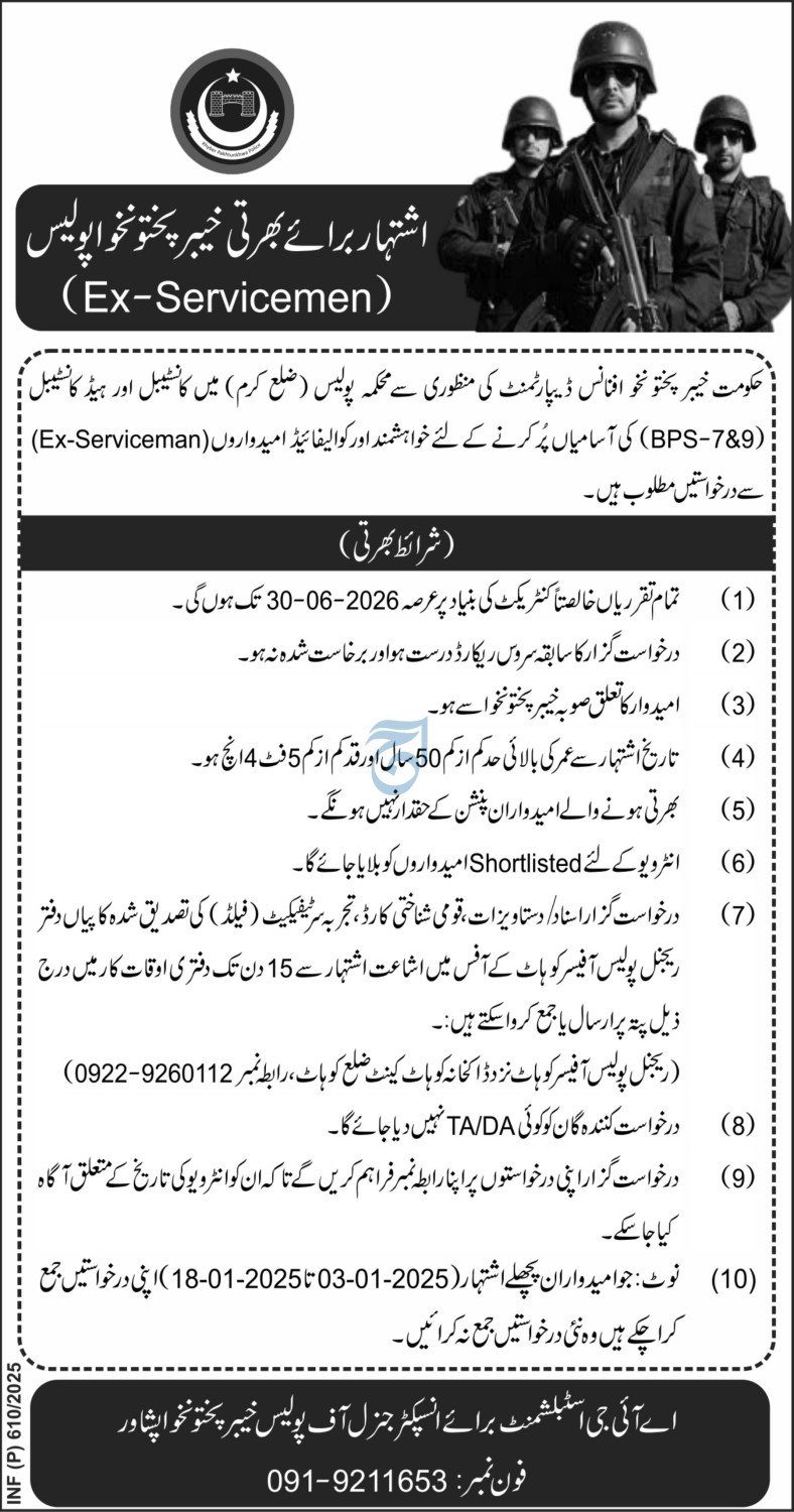 Police Department Khyber Pakhtunkhwa Jobs 2025 – Police Department KPK Jobs 2025 — original advertisement