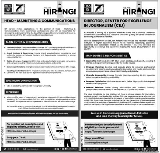 Institute Of Business Administration IBA Jobs 2025 – IBA Karachi Jobs 2025 — original advertisement