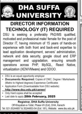 DHA Suffa University Karachi Jobs 2025 Jobs 2025 — original advertisement