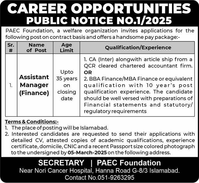Paec Foundation Islamabad Jobs 2025 – Public Sector Organization Jobs 2025 — original advertisement
