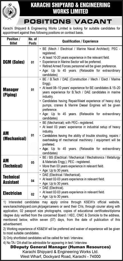 Karachi Shipyard and Engineering Works Limited Karachi Jobs – Karachi Shipyard & Engineering Works Limited Jobs 2025 — original advertisement