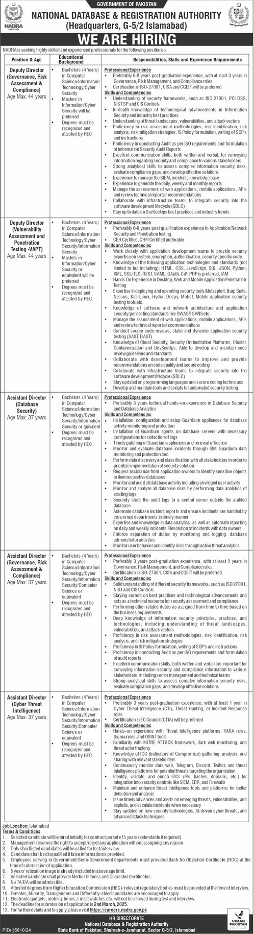 National Database & Registration Authority NADRA Jobs – National Database and Registration Authority Jobs 2025 — original advertisement