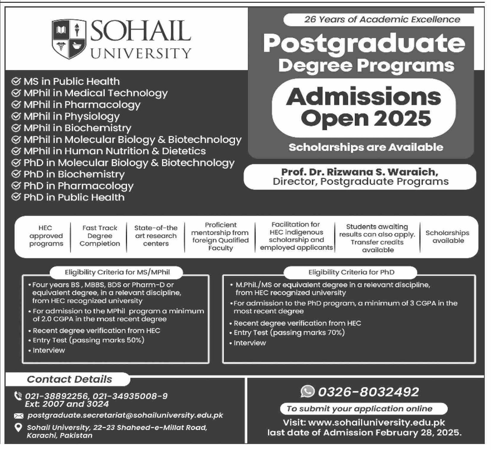 Admission Open in Sohail University Karachi 2025 Admissions 2025 — original advertisement