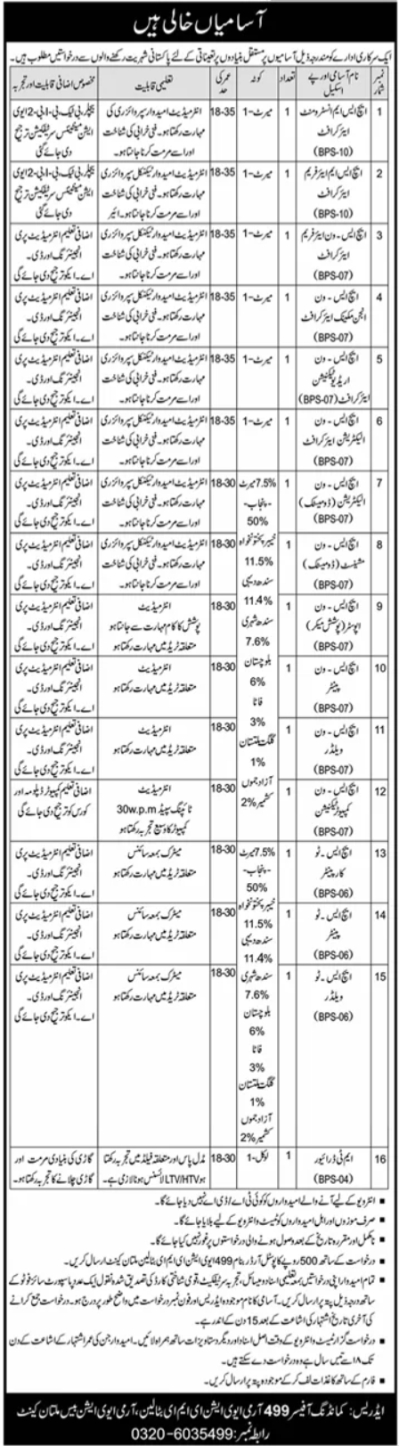 499 Army Aviation EME Battalion Multan Cantt Jobs 2025 – Pakistan Army Jobs 2025 — original advertisement