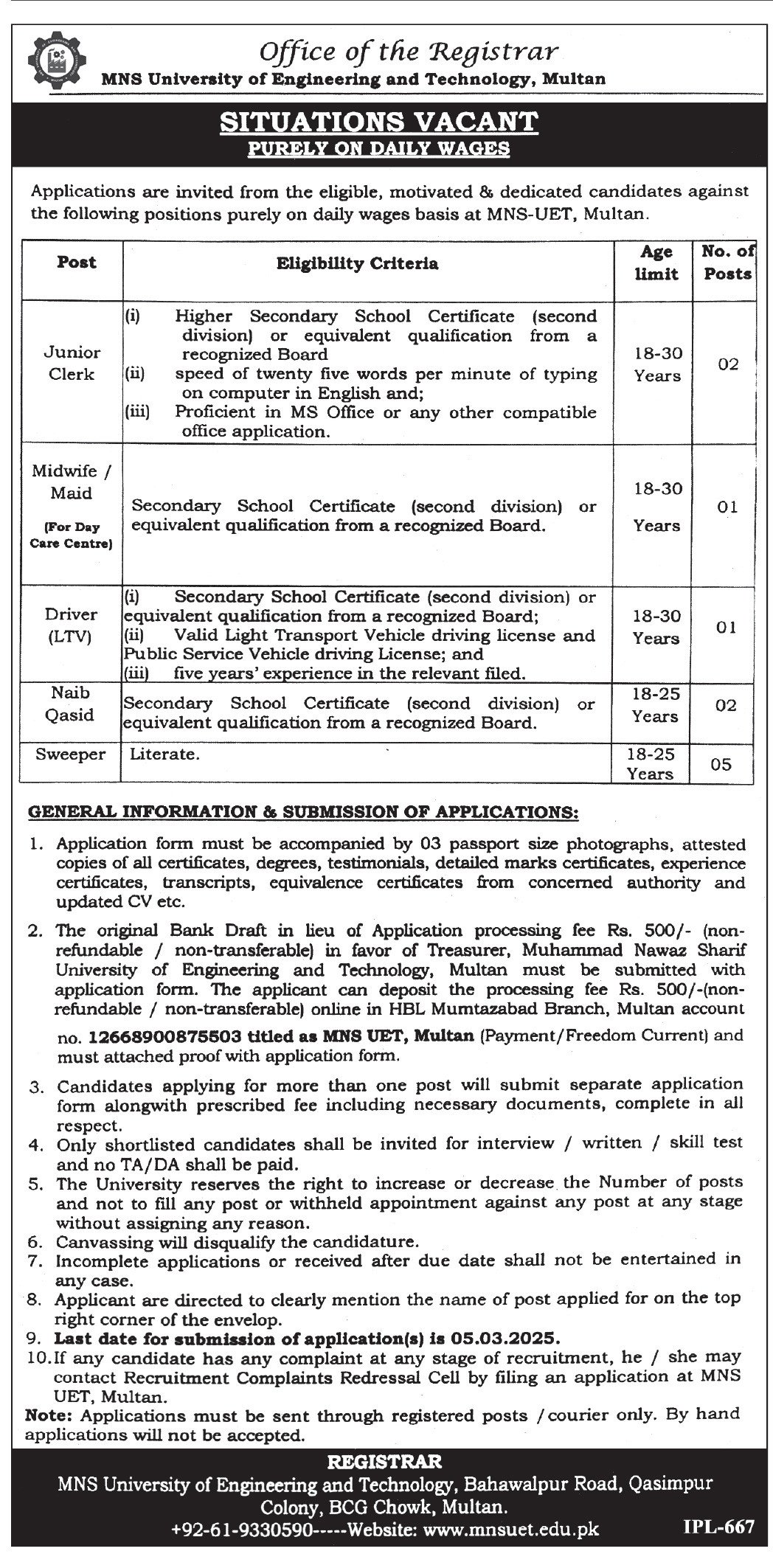 MNS University Of Engineering & Technology Multan Jobs 2025 – MNS-University of Agriculture, Multan. Jobs 2025 — original advertisement