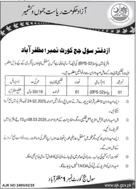 Civil Judge Court Office Muzaffarabad Job 2025 – Govt of Azad Kashmir Jobs 2025 — original advertisement