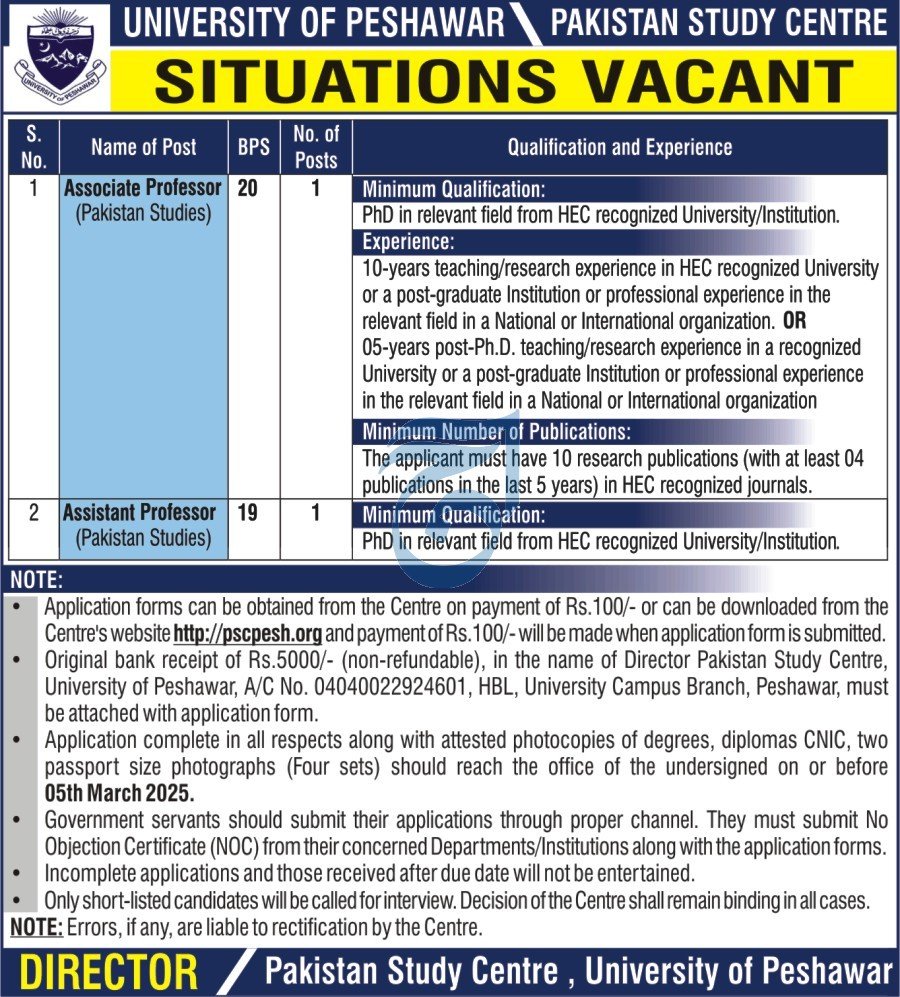 University of Peshawar Khyber Pakhtunkhwa Jobs 2025 Jobs 2025 — original advertisement