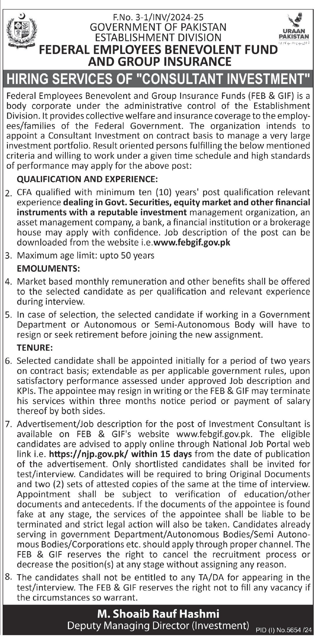 Federal Employees Benevolent FEB & GIF Islamabad Jobs 2025 – Public Sector Organization Jobs 2025 — original advertisement