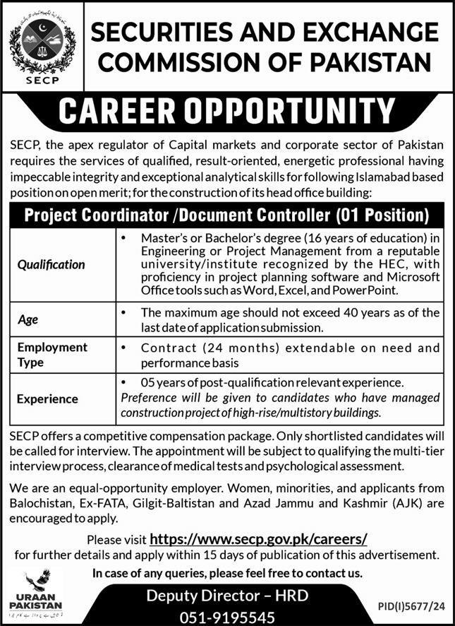 Securities & Exchange Commission Of Pakistan SECP Jobs 2025 Jobs 2025 — original advertisement