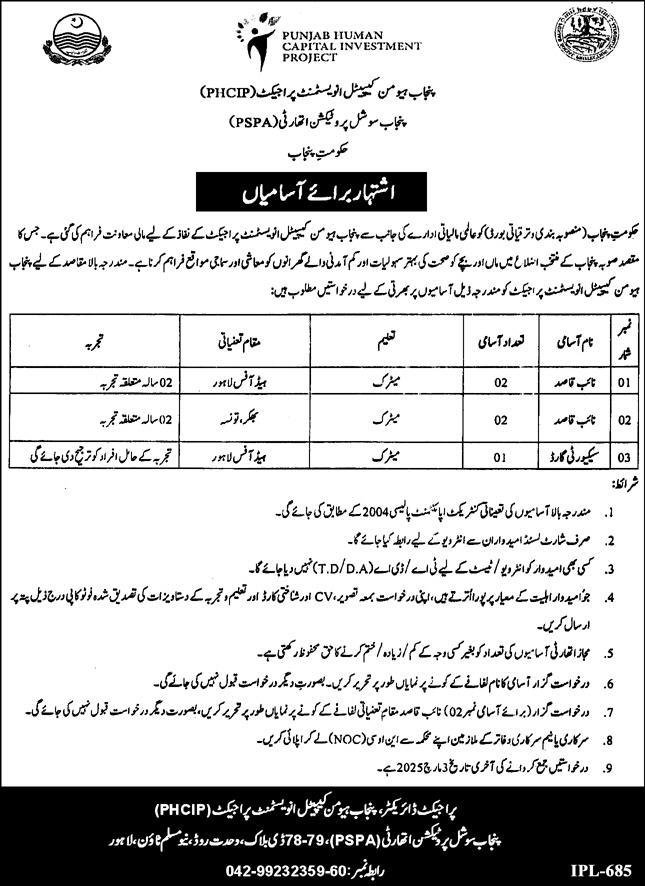 Punjab Human Capital Investment Project PHCIP Jobs 2025 – Punjab Human Organ Transplantation Authority Jobs 2025 — original advertisement