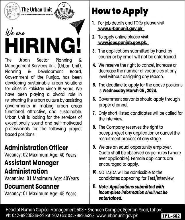 The Urban Unit Lahore Jobs 2025 – The Urban Unit Punjab Jobs 2025 — original advertisement
