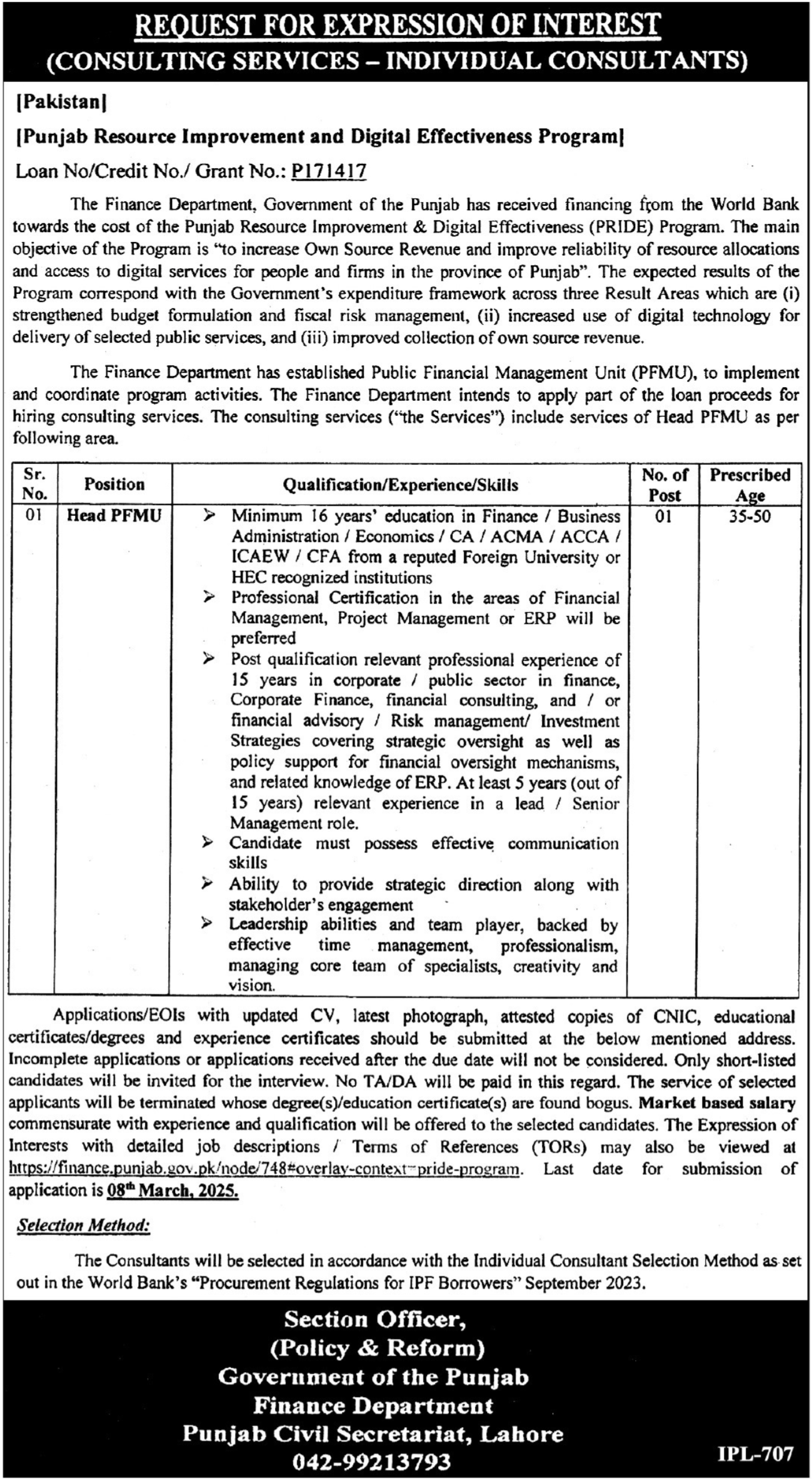 Finance Department Punjab Civil Secretariat Lahore Jobs 2025 Jobs 2025 — original advertisement
