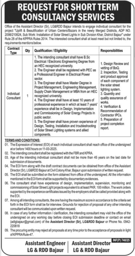 Local Government & Rural Development LG&RDD Jobs 2025 – Local Govt Department KPK Jobs 2025 — original advertisement