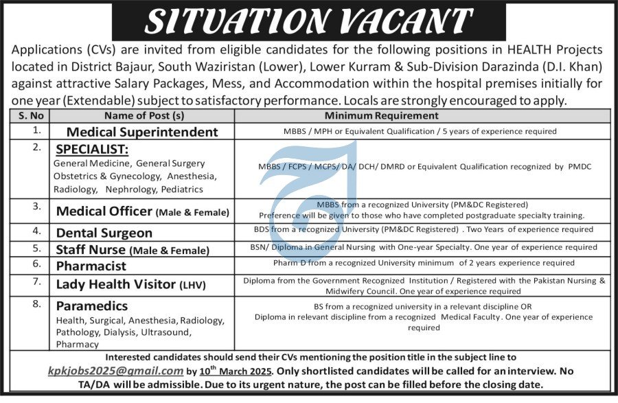 Health Project District Bajor Khyber Pakhtunkhwa Jobs 2025 – Health Department KPK Jobs 2025 — original advertisement