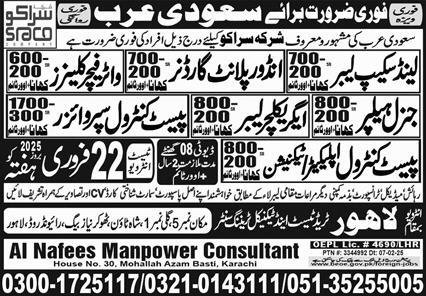 Pest Control Supervisor & Agriculture Labor Jobs 2025 – Lahore Trade Test & Technical Training Center Jobs 2025 — original advertisement