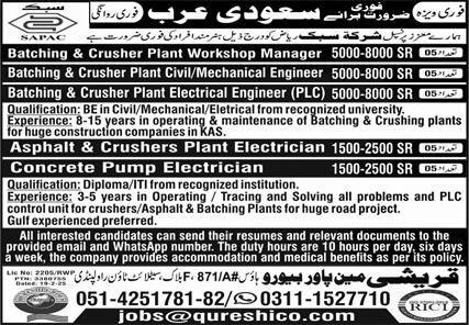 Crusher Plant Workshop Manager Jobs 2025 In Saudi Arabia – Qureshi Manpower Bureau Jobs 2025 — original advertisement