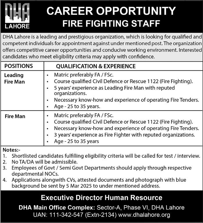Defence Housing Authority DHA Lahore Jobs 2025 Jobs 2025 — original advertisement