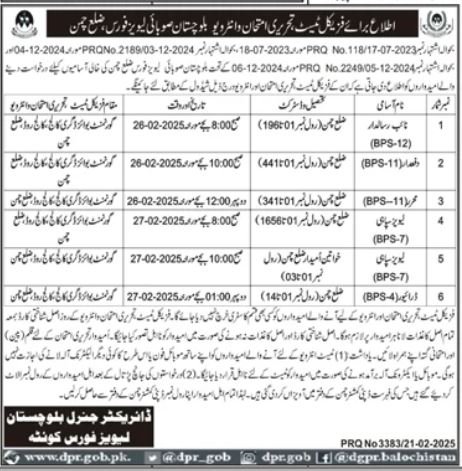 Balochistan Levies Force Chaman Jobs Interview 2025 Jobs 2025 — original advertisement