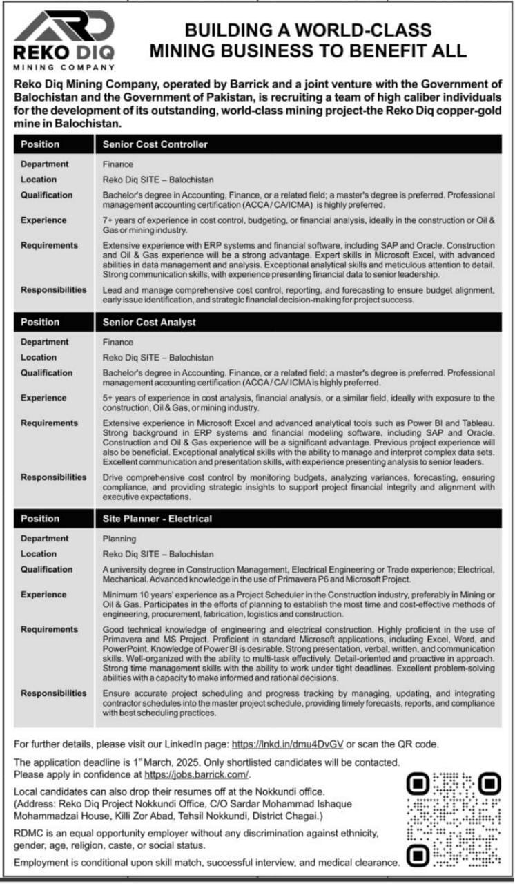 Reko Diq Mining Company RDMC Jobs 2025 – Barrick Pakistan Jobs 2025 — original advertisement