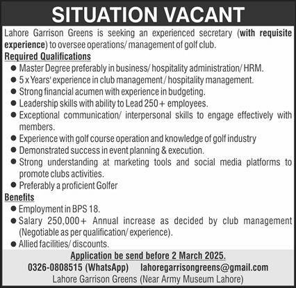 Lahore Garrison Greens Jobs 2025 – Lahore Garrison University Jobs 2025 — original advertisement
