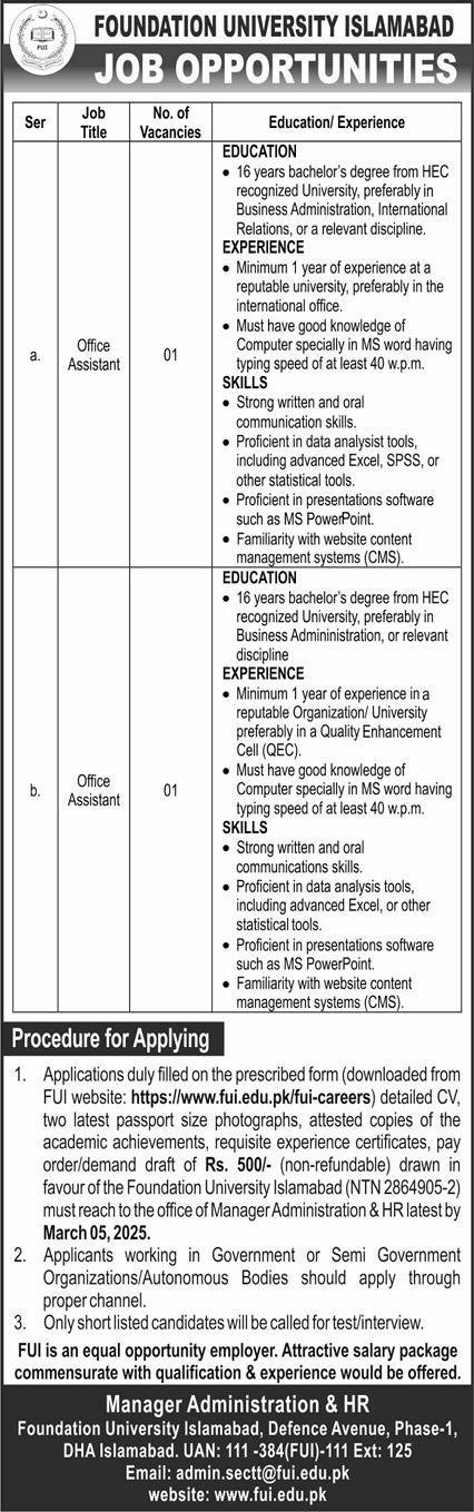 Foundation University Islamabad Jobs 2025 Jobs 2025 — original advertisement