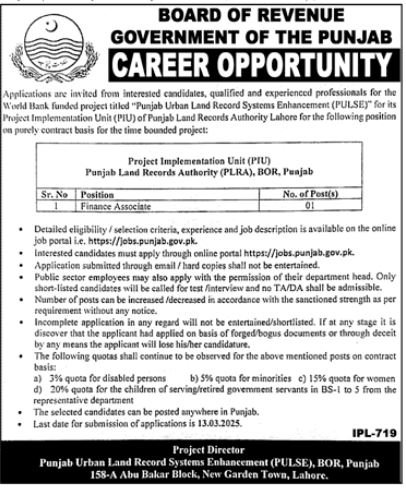 Board Of Revenue Lahore Job 2025 – Revenue Department Punjab Jobs 2025 — original advertisement