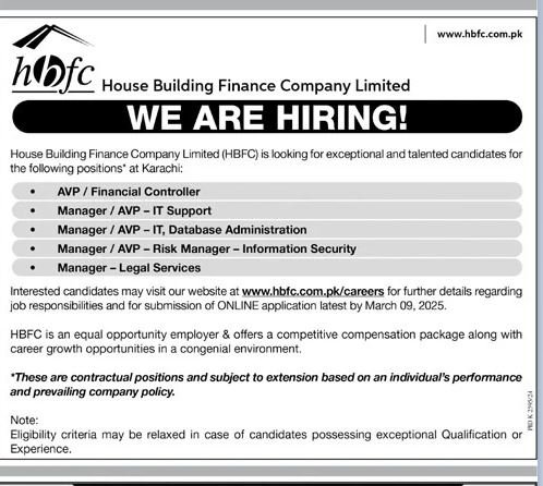 House Building Finance Company Karachi Jobs 2025 – House Building Finance Company Ltd Jobs 2025 — original advertisement