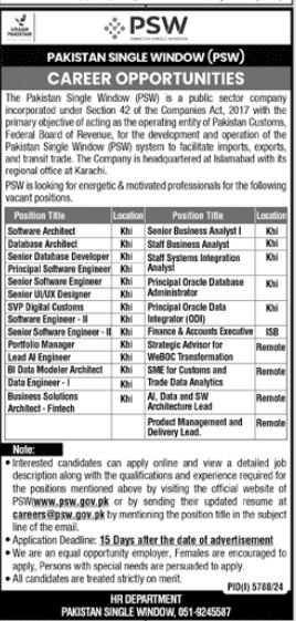 Pakistan Single Window PSW Karachi Jobs 2025 Jobs 2025 — original advertisement