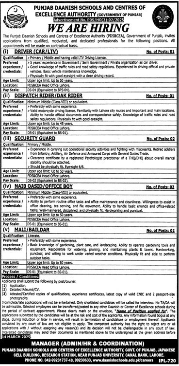 Punjab Daanish Schools & Center Of Excellence Authority Jobs Jobs 2025 — original advertisement