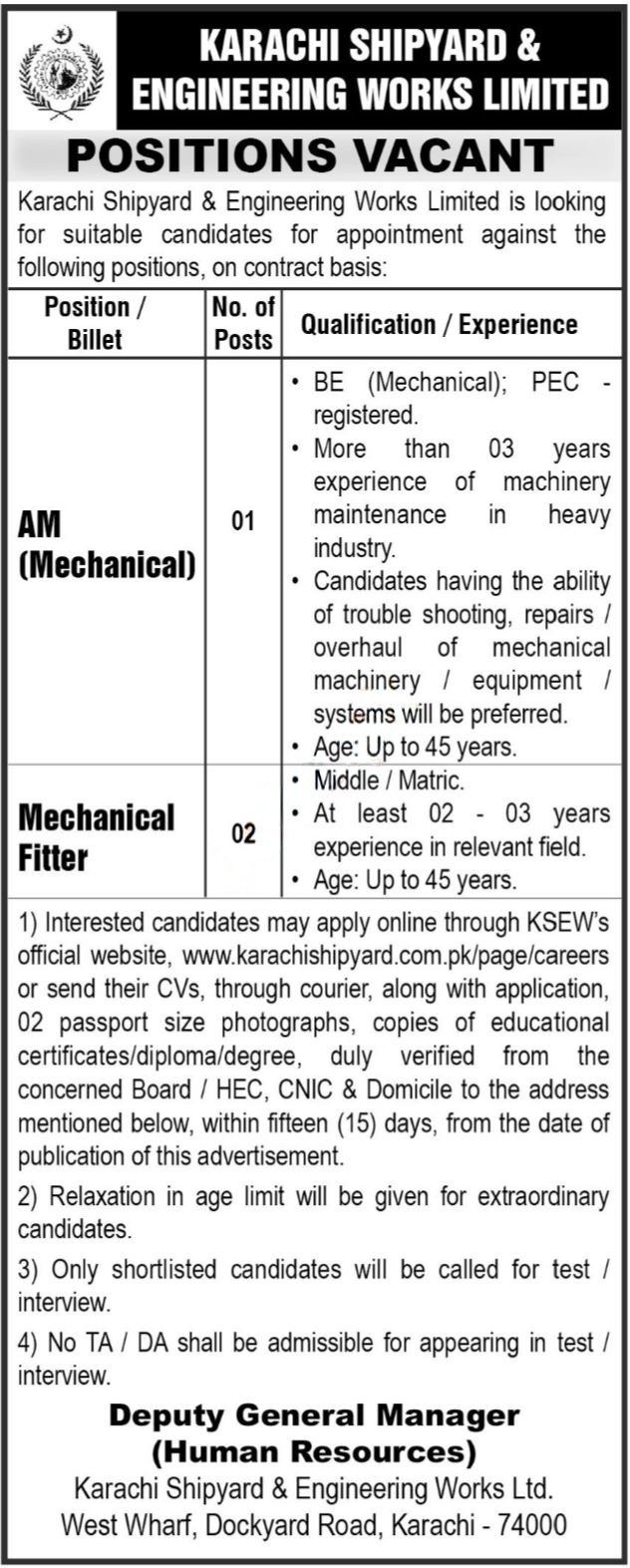 Karachi Shipyard And Engineering Works Jobs 2025 – Karachi Shipyard & Engineering Works Limited Jobs 2025 — original advertisement