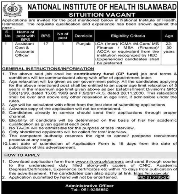 National Institute Of Health NIH Jobs 2025 – National Institute of Health and Management Sciences Jobs 2025 — original advertisement
