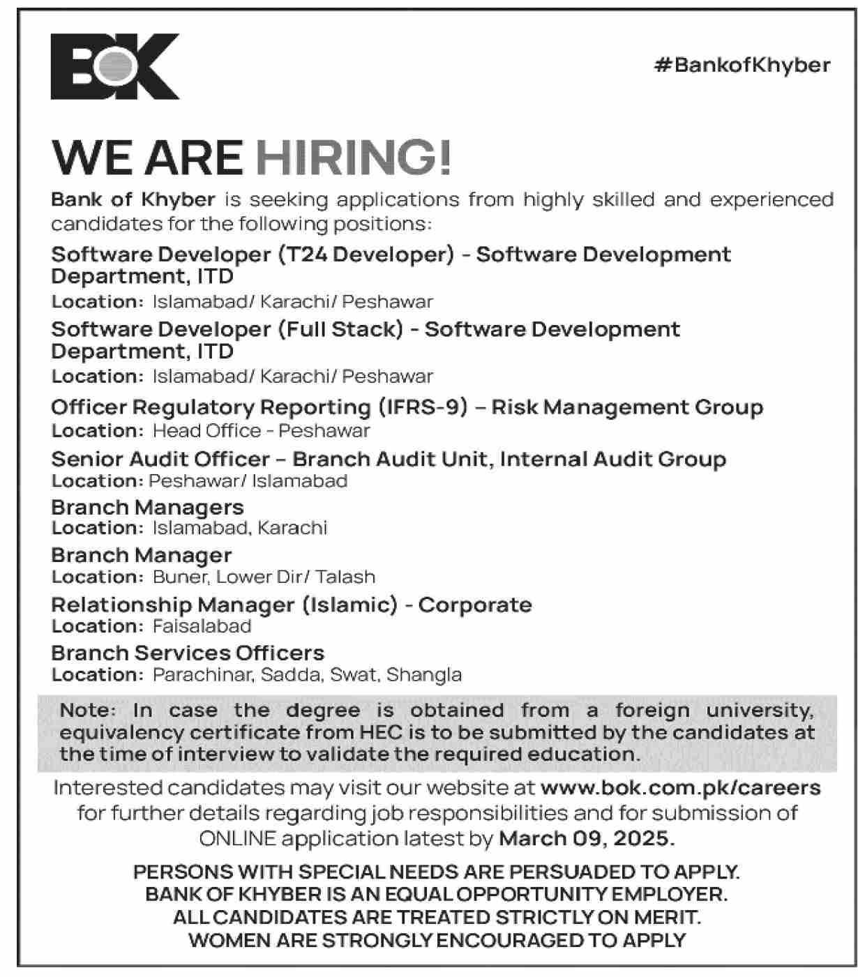 The Bank Of Khyber BOK Jobs 2025 Jobs 2025 — original advertisement