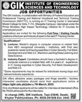 GIK Institute of Engineering Sciences & Technology Swabi Job – Ghulam Ishaq Khan GIK Institute of Engineering Sciences and Technology Swabi Jobs 2025 — original advertisement