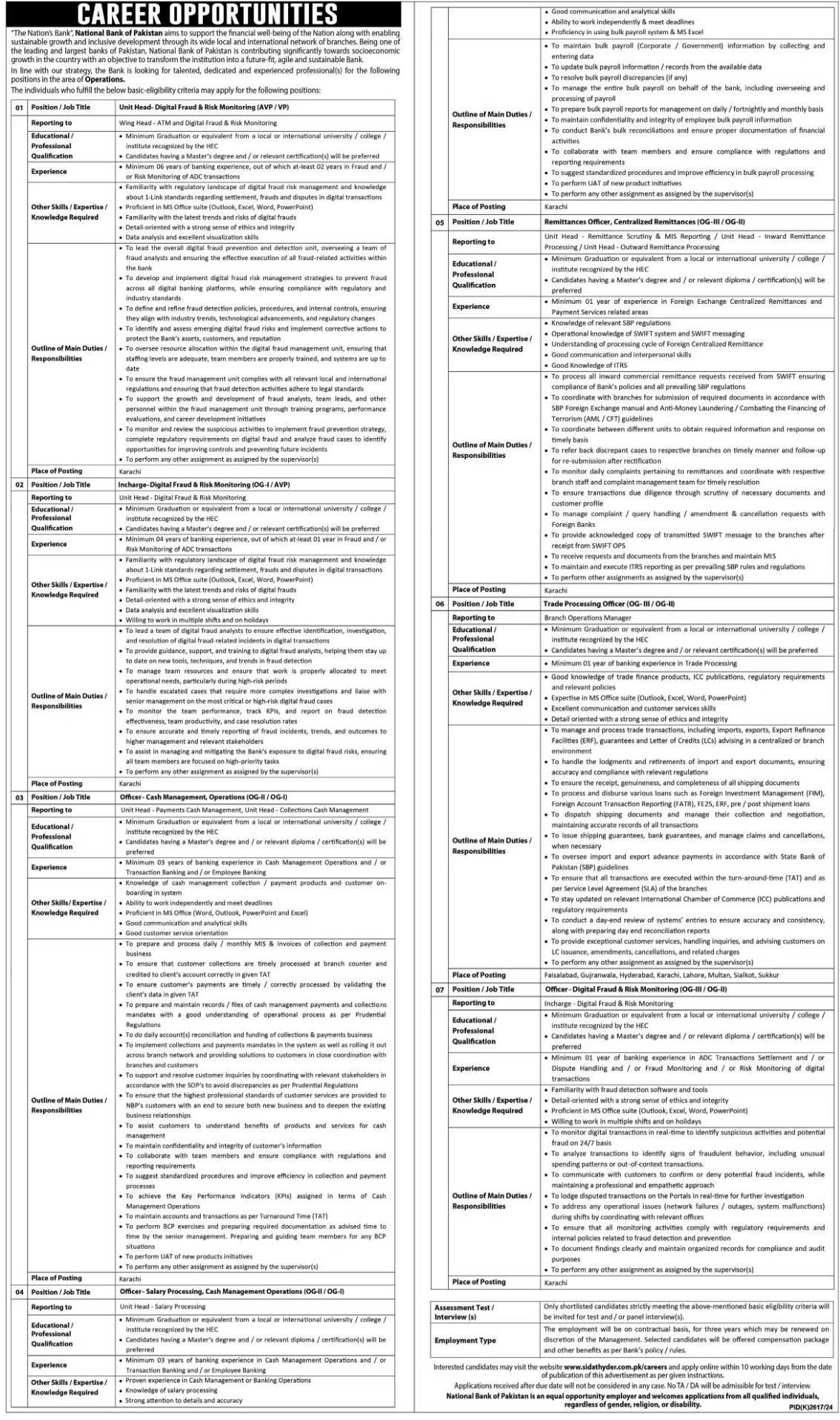 National Bank Of Pakistan NBP Karachi Jobs 2025 Jobs 2025 — original advertisement
