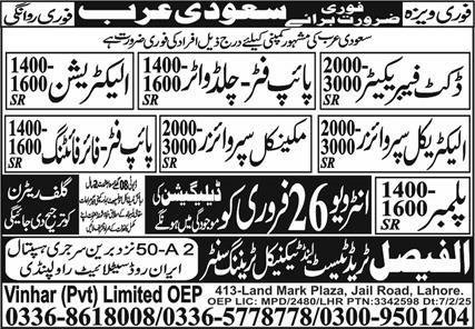 Mechanical Supervisor And Ducket Fabaricator Jobs in Ksa – Al Faisal Trade Test & Technical Training Center Jobs 2025 — original advertisement