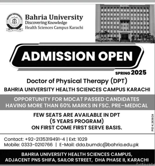 Admission Open in Bahria University Karachi Sindh 2025 Admissions 2025 — original advertisement